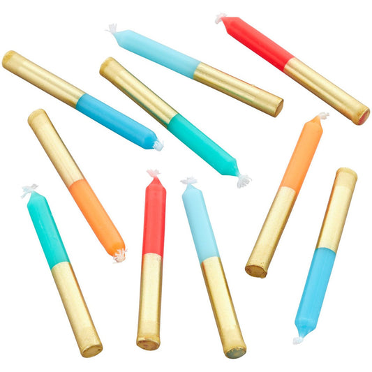 Blue, Orange & Red Gold-Dipped Birthday Candles, 10-Count, Wilton
