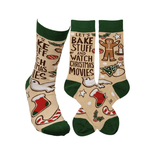 "Let's Bake Stuff and Watch Movies" Christmas Socks, Primitives by Kathy