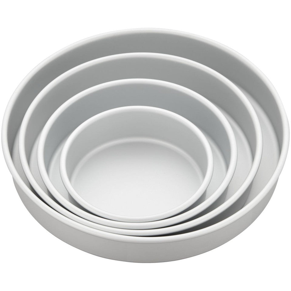Performance Aluminum Round Tiered Cake Pan Set 6, 8, 10 and 12 inch, 4 piece, Wilton