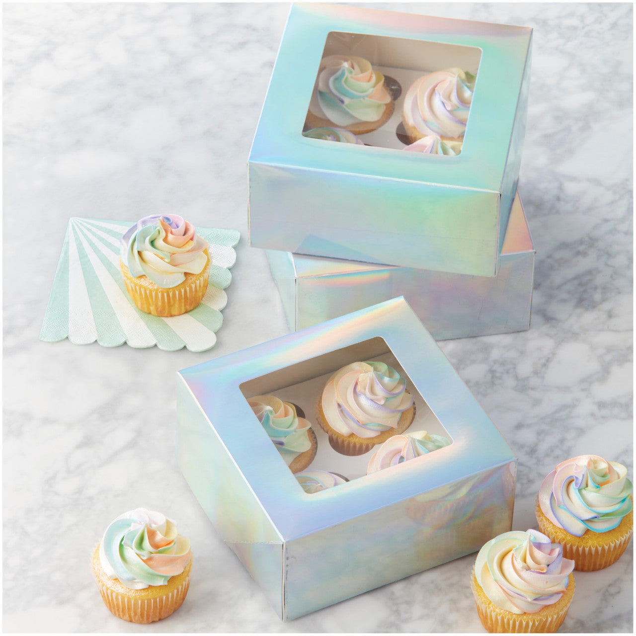 Iridescent Cupcake Treat Boxes with Window, 3-Count, Wilton