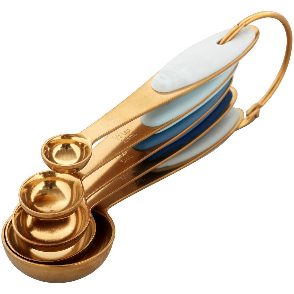 Wilton Navy Blue and Gold Nesting Measuring Spoons With Snap-On Ring, 5 Count