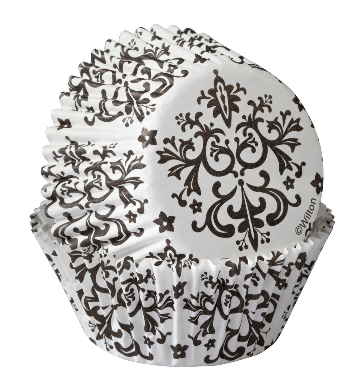 Solid Black and Black & White Damask Cupcake Liners, 75 Count, Wilton