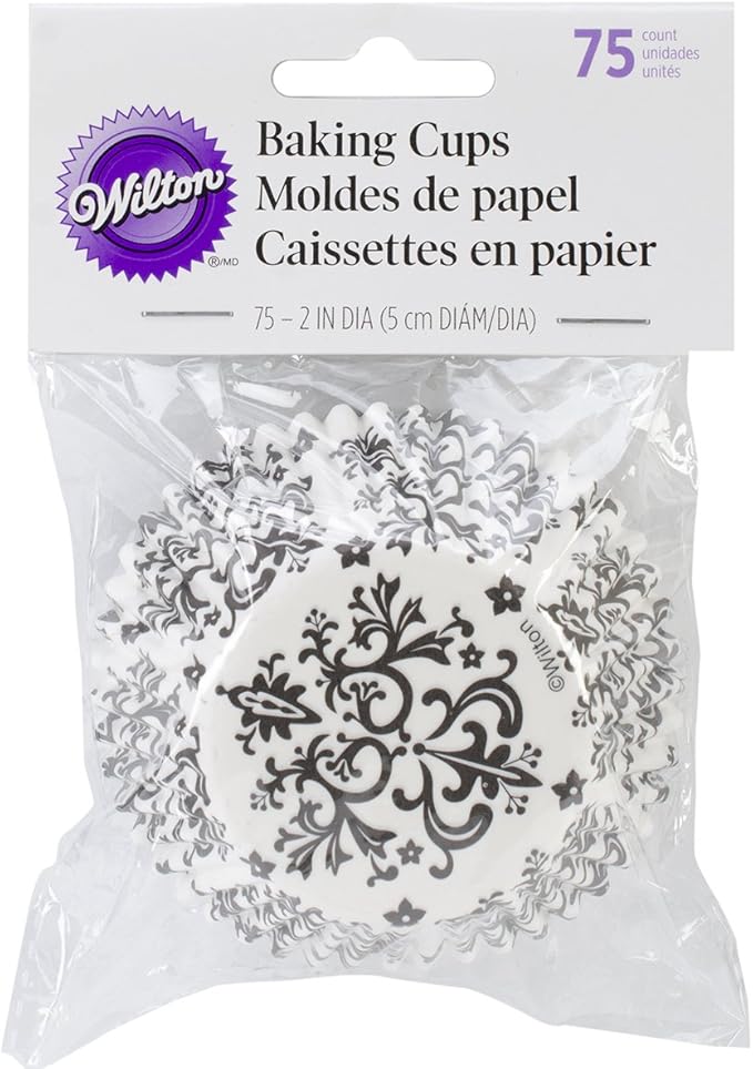 Solid Black and Black & White Damask Cupcake Liners, 75 Count, Wilton