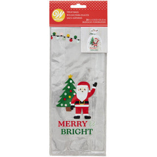 Clear "Merry & Bright" Christmas Treat Bags, 20ct