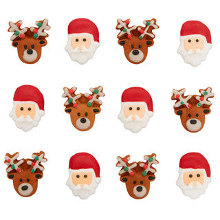 Santa & Reindeer Royal Icing Decorations, 12ct.