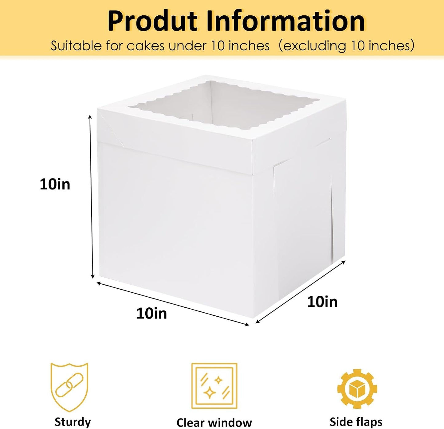 10x10x10" Tall White Square Cake Box