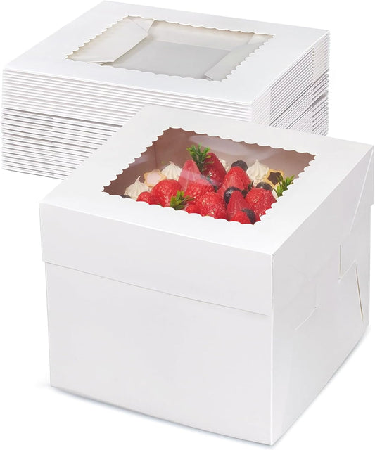8x8x8 Scalloped White Square Cake Box w/Window