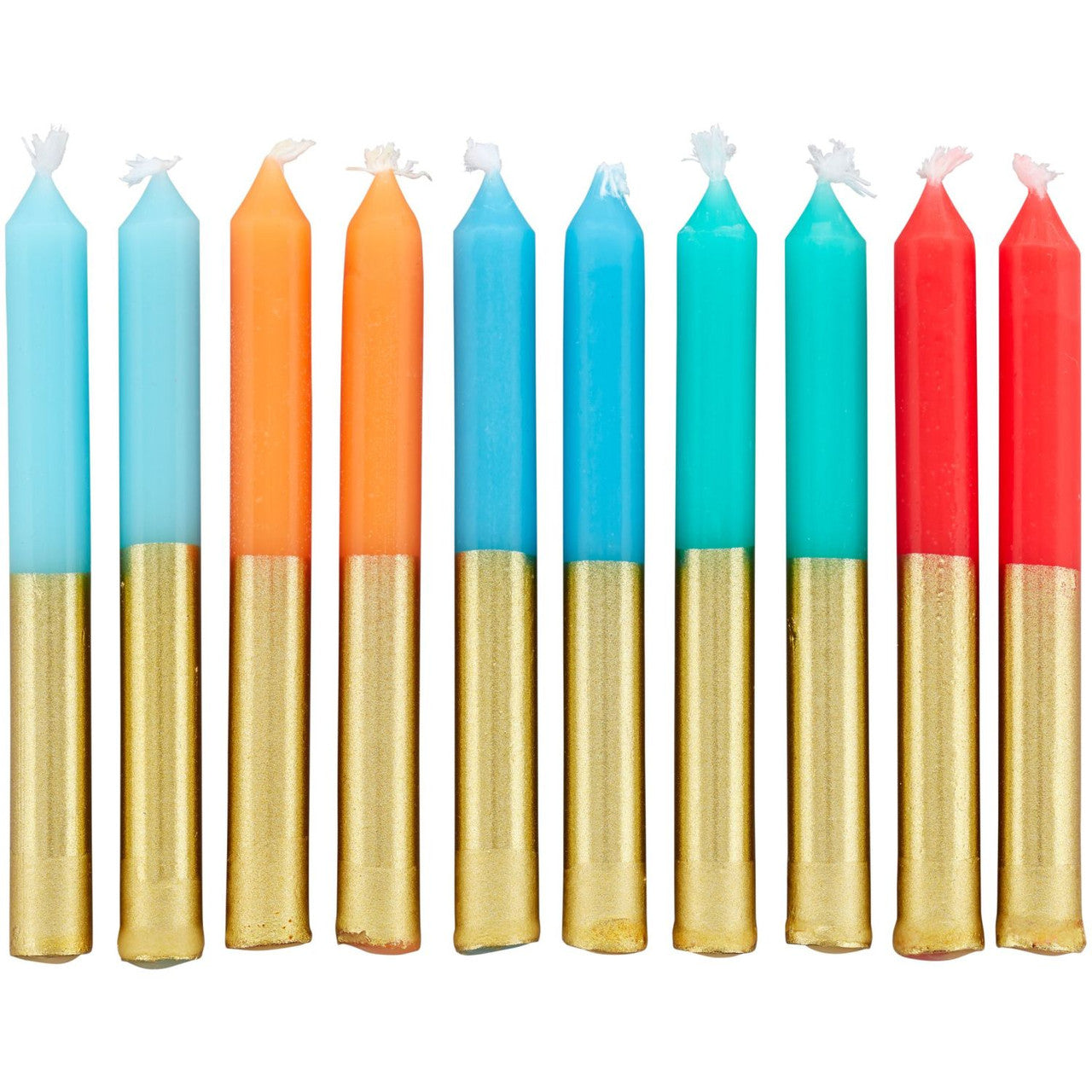 Blue, Orange & Red Gold-Dipped Birthday Candles, 10-Count, Wilton