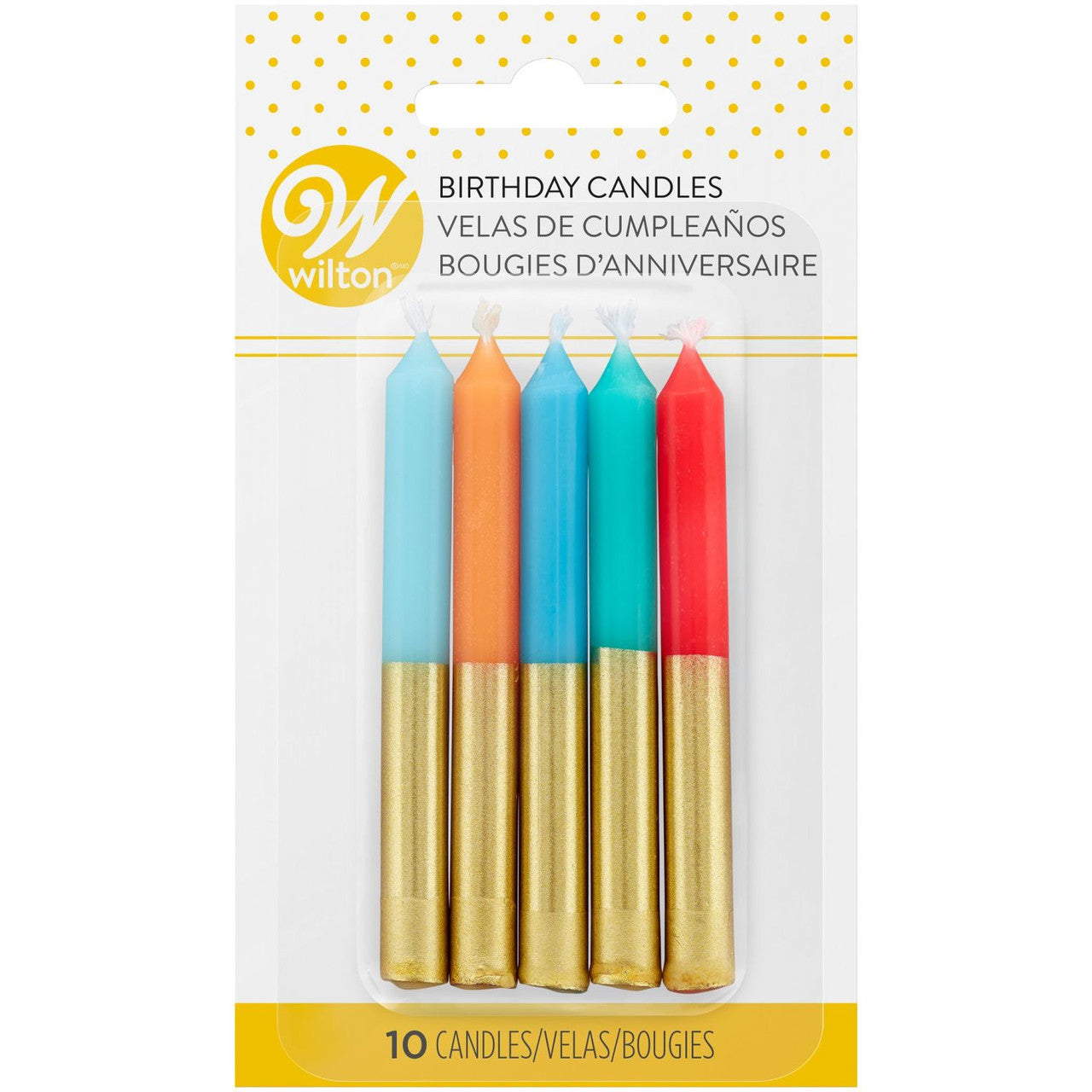 Blue, Orange & Red Gold-Dipped Birthday Candles, 10-Count, Wilton