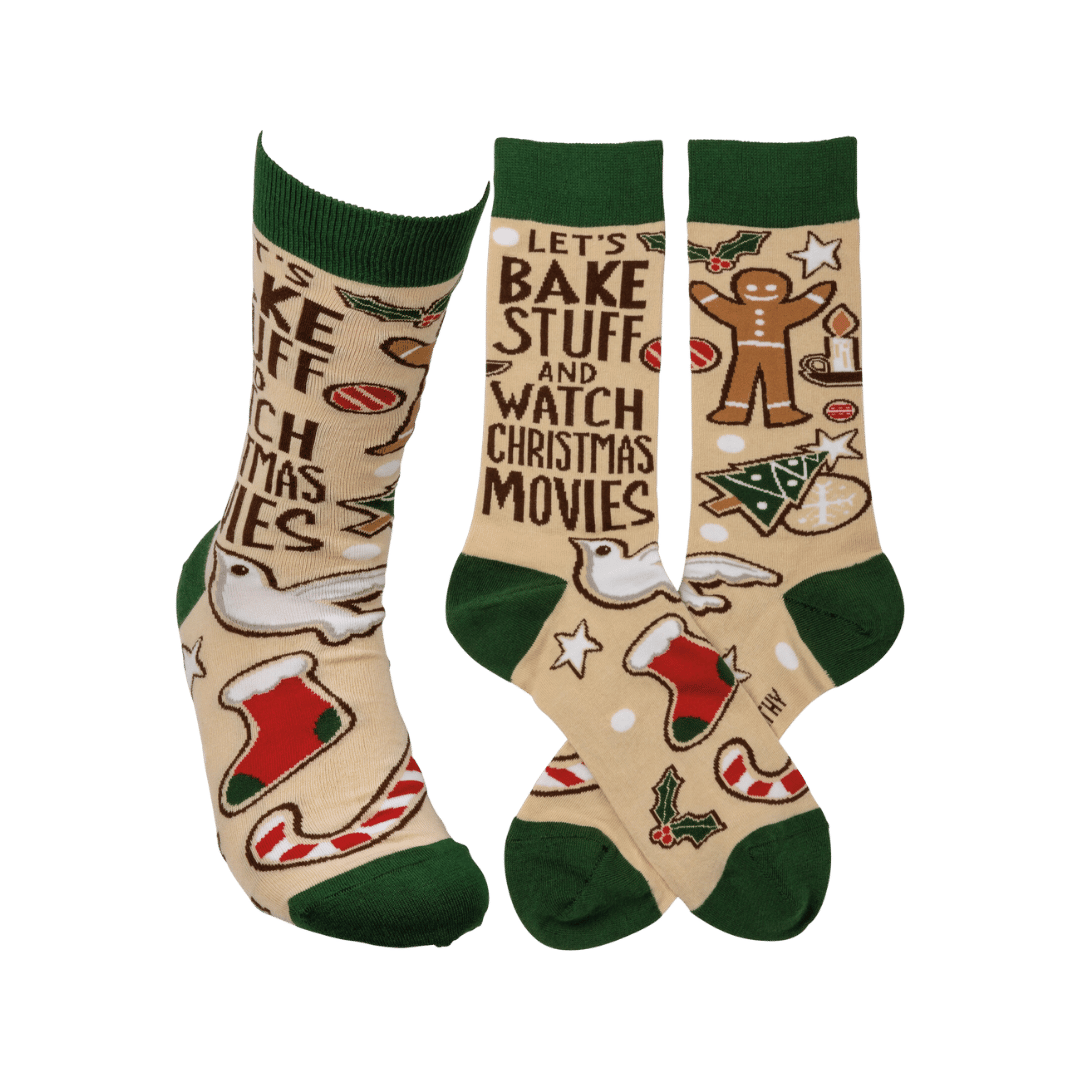 "Let's Bake Stuff and Watch Movies" Socks, Primitives by Kathy