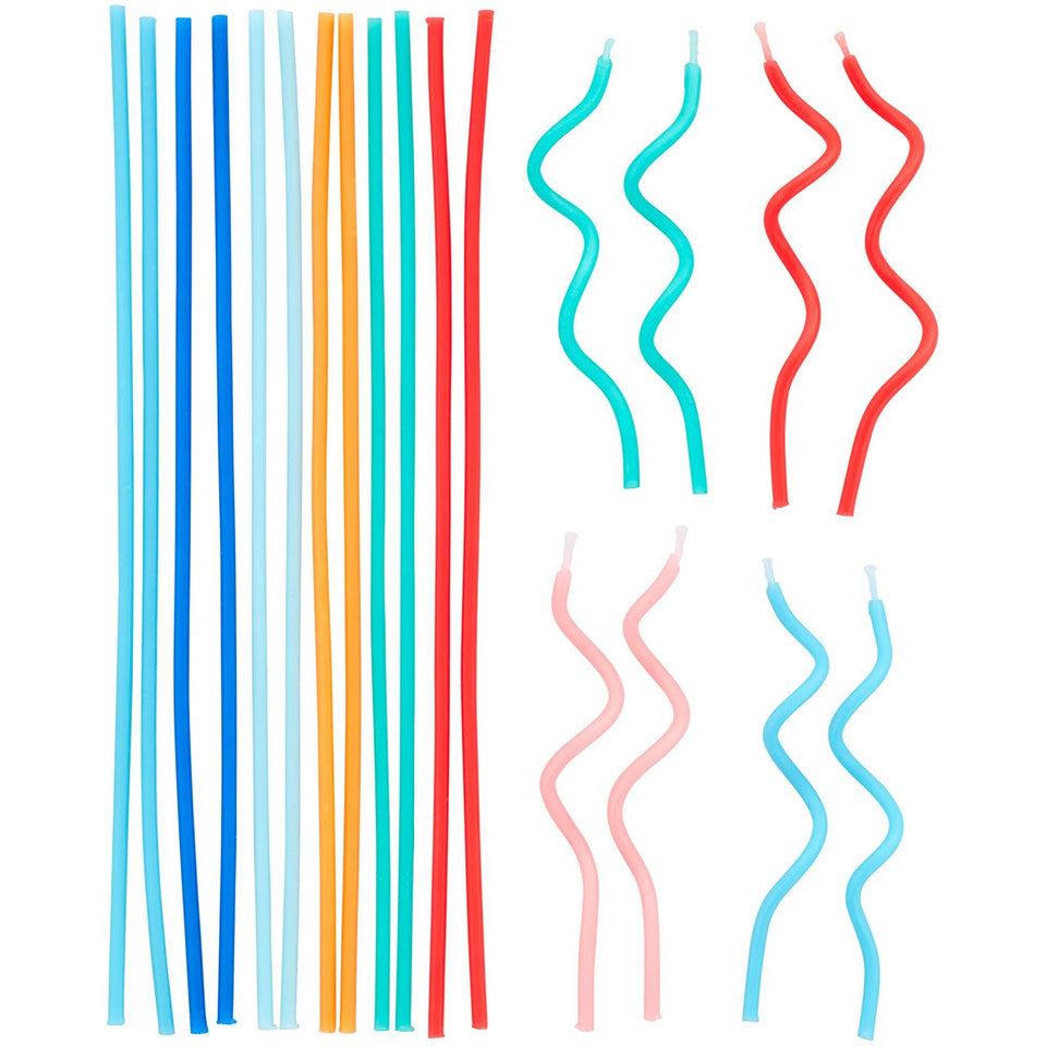 Blue, Orange, Teal and Red Unique Straight & Curly Birthday Candles, 20 ct, Wilton
