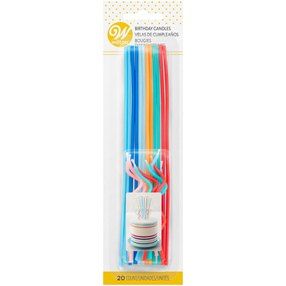 Blue, Orange, Teal and Red Unique Straight & Curly Birthday Candles, 20 ct, Wilton