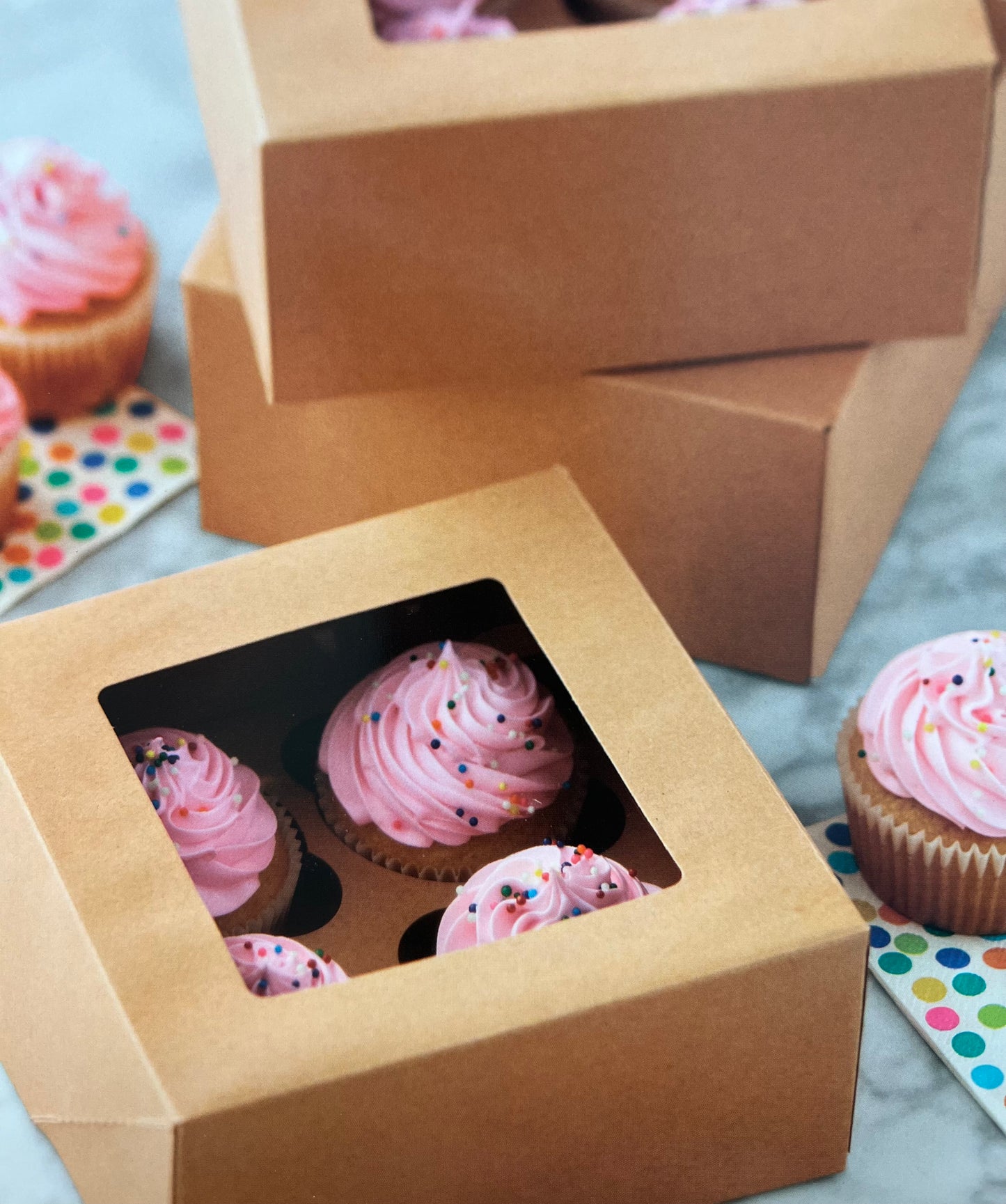 6.25x6.25x3 Brown Kraft Treat Box w/ window and insert