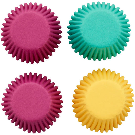 Solid Magenta, Teal and Yellow Mini Paper Cupcake Liners, 100-Count, Wilton