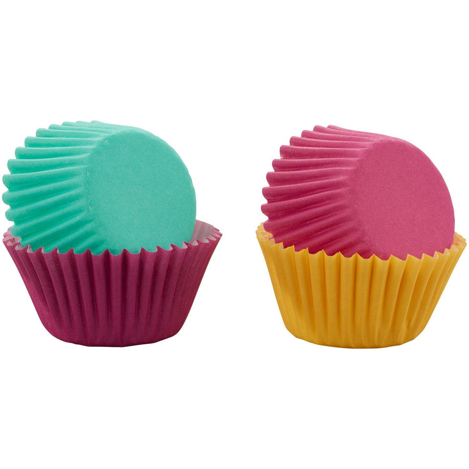 Solid Magenta, Teal and Yellow Mini Paper Cupcake Liners, 100-Count, Wilton