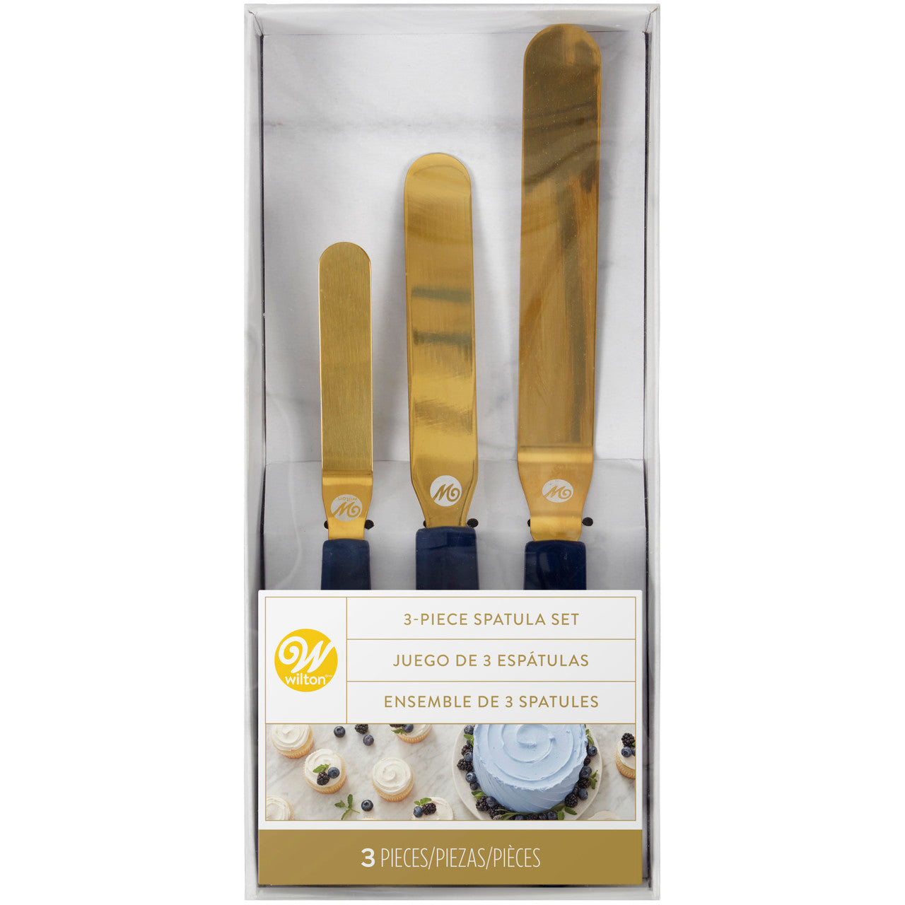 Wilton Navy Blue and Gold Icing Spatula Set, 3-Piece