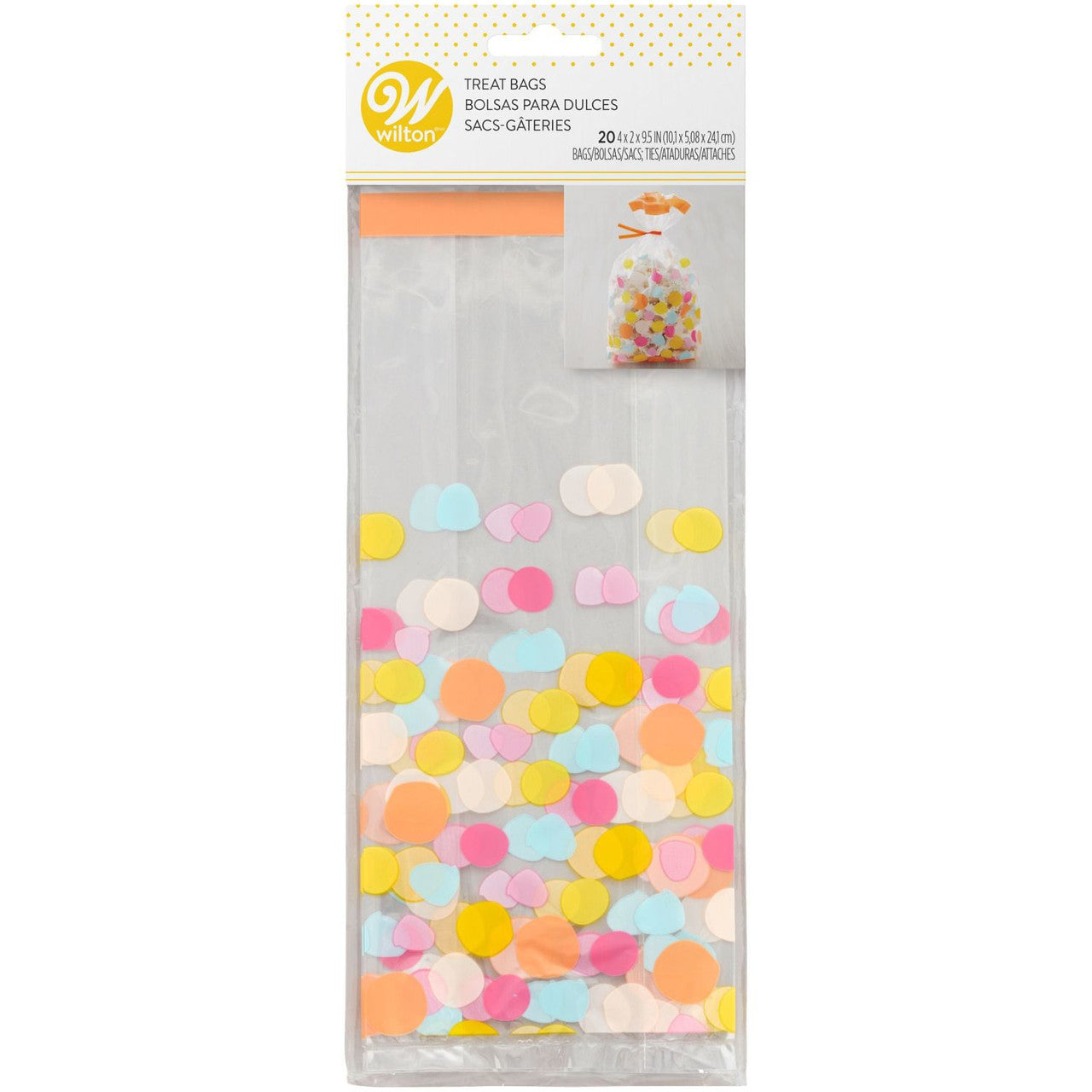 Yellow, Blue, Pink and Orange Polka Dot Treat Bags & Ties, 20-Count, Wilton
