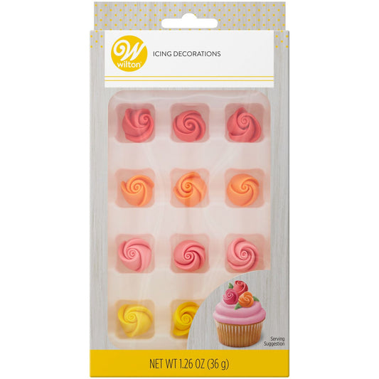 Red, Orange, Pink and Yellow Rose Royal Icing Decorations, 12-Count, Wilton