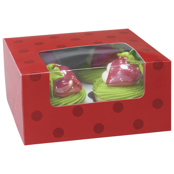 Red with Dots, 4ct. Cupcake Box, 1 pc.