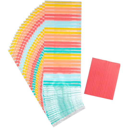 Yellow, Orange, Red and Blue Striped Treat Bags  & Ties, 20 count, Wilton