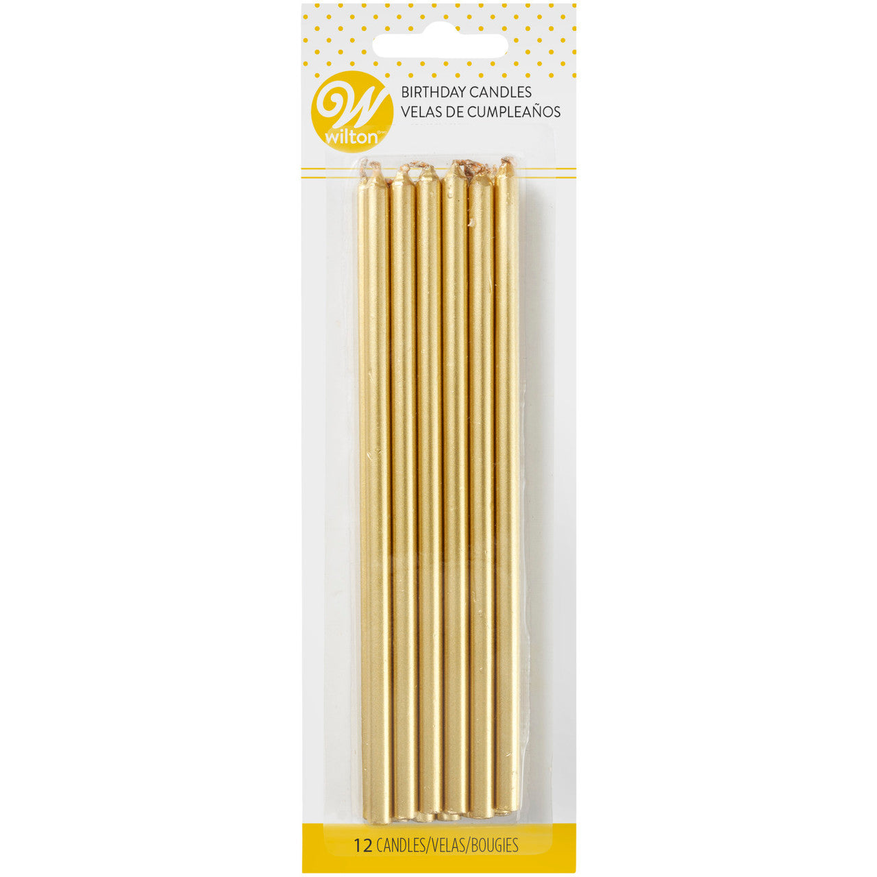 Tall Gold Birthday Candles, 12-Count, Wilton