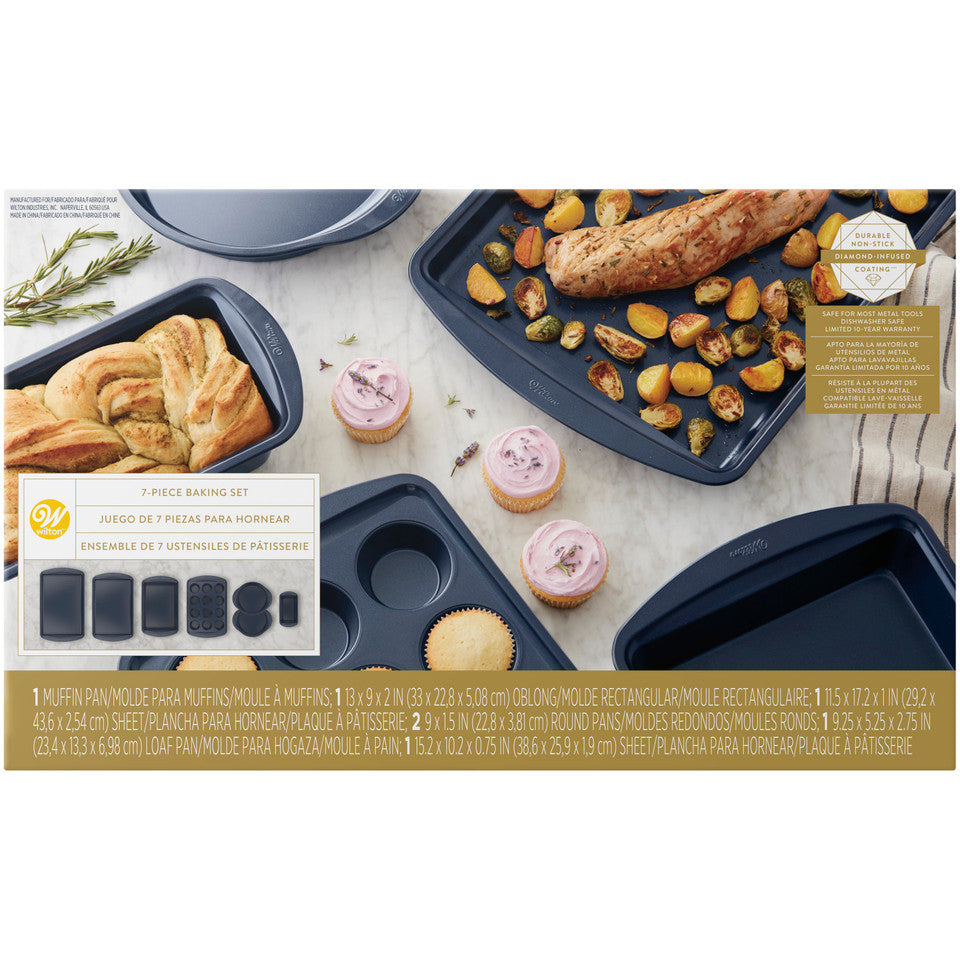 Wilton Diamond-Infused Steel Non-Stick Navy Blue Baking Set, 7-Piece