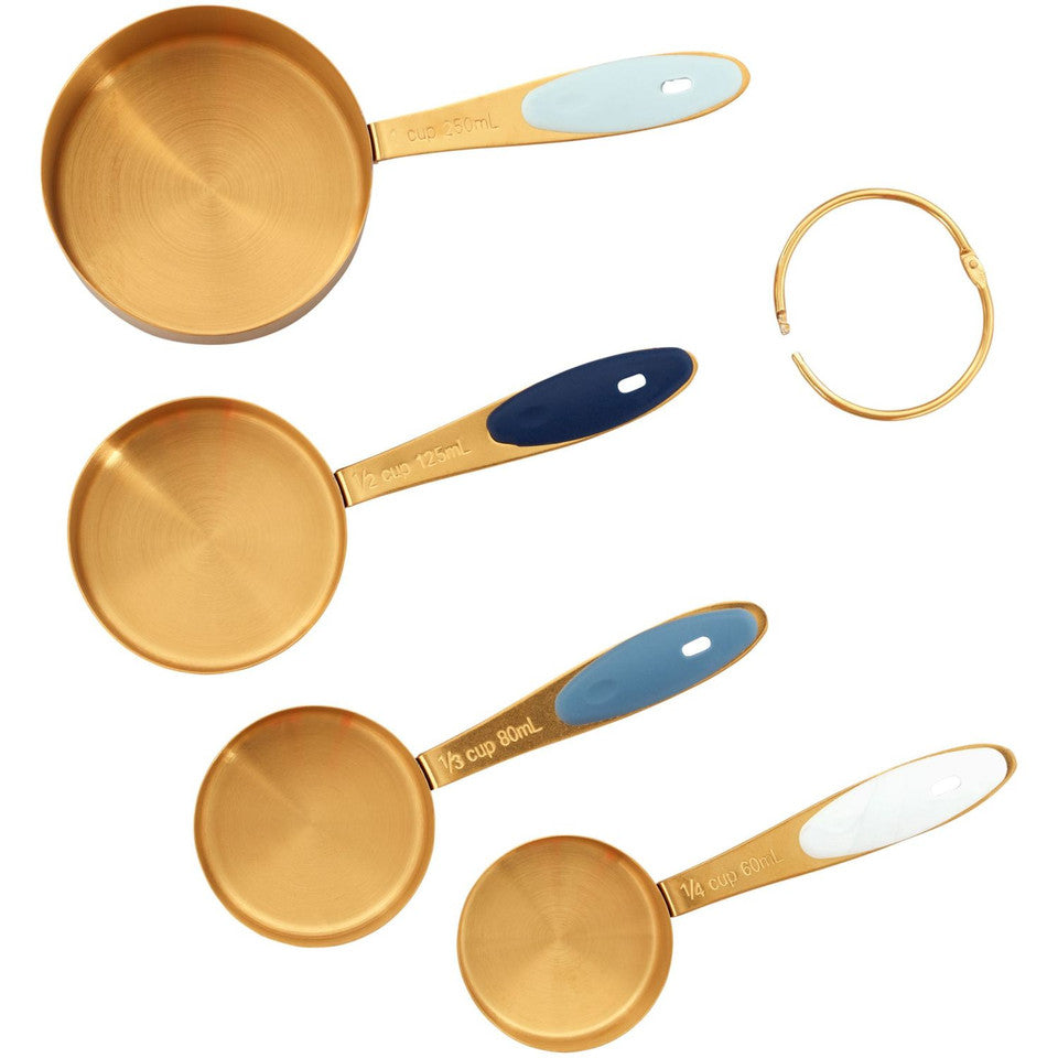 Wilton Navy Blue and Gold Nesting Measuring Cups With Snap-On Ring, 4 Count