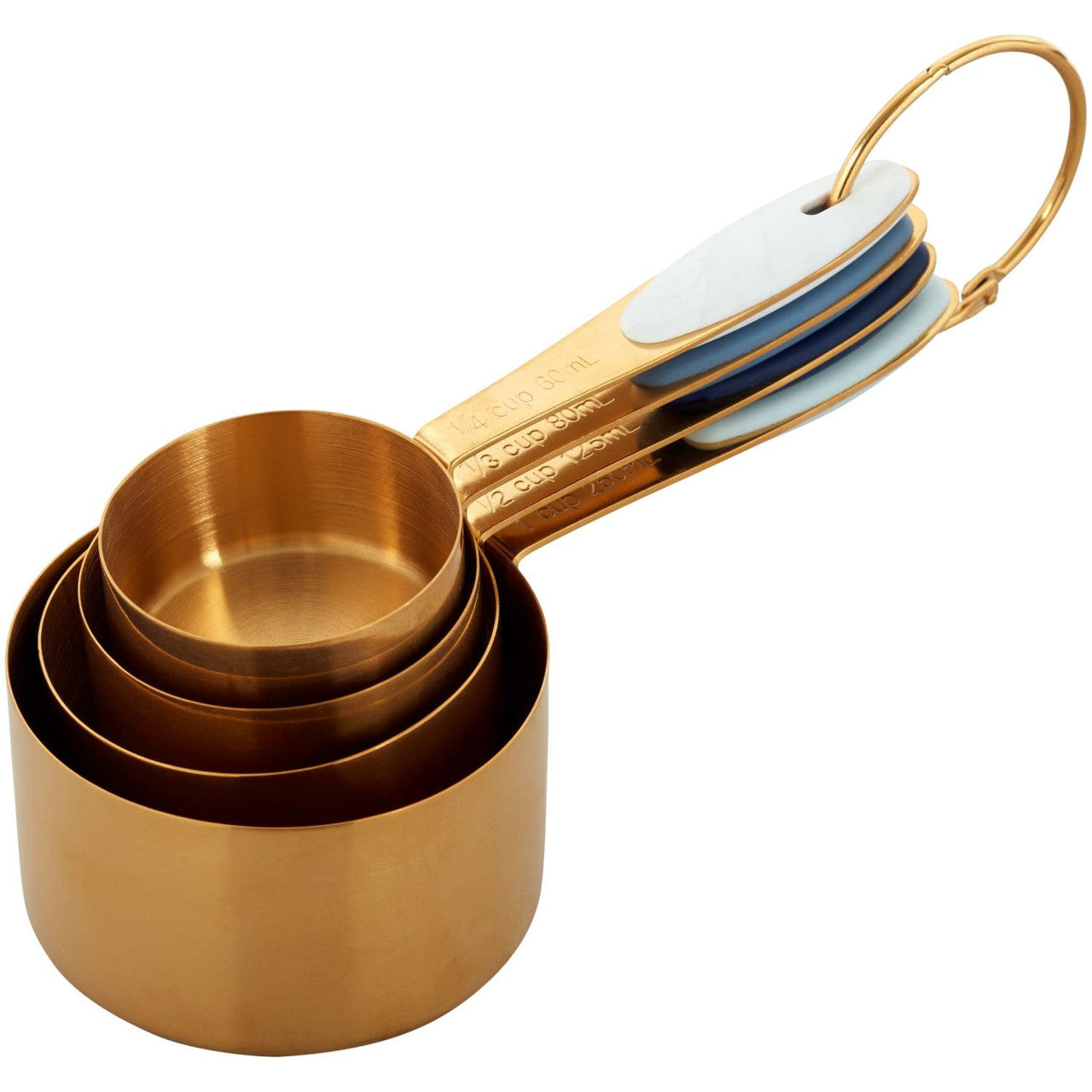 Wilton Navy Blue and Gold Nesting Measuring Cups With Snap-On Ring, 4 Count