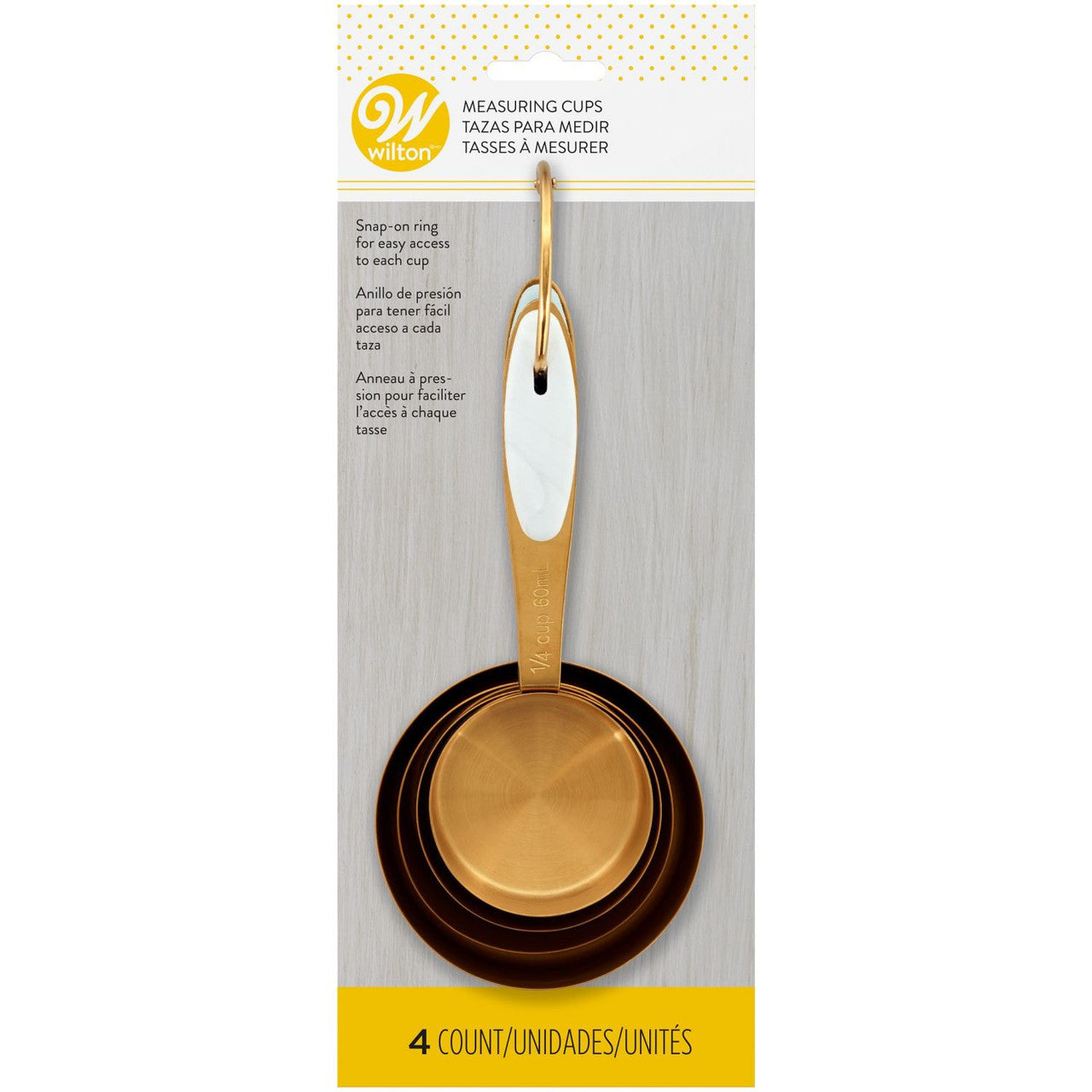 Wilton Navy Blue and Gold Nesting Measuring Cups With Snap-On Ring, 4 Count