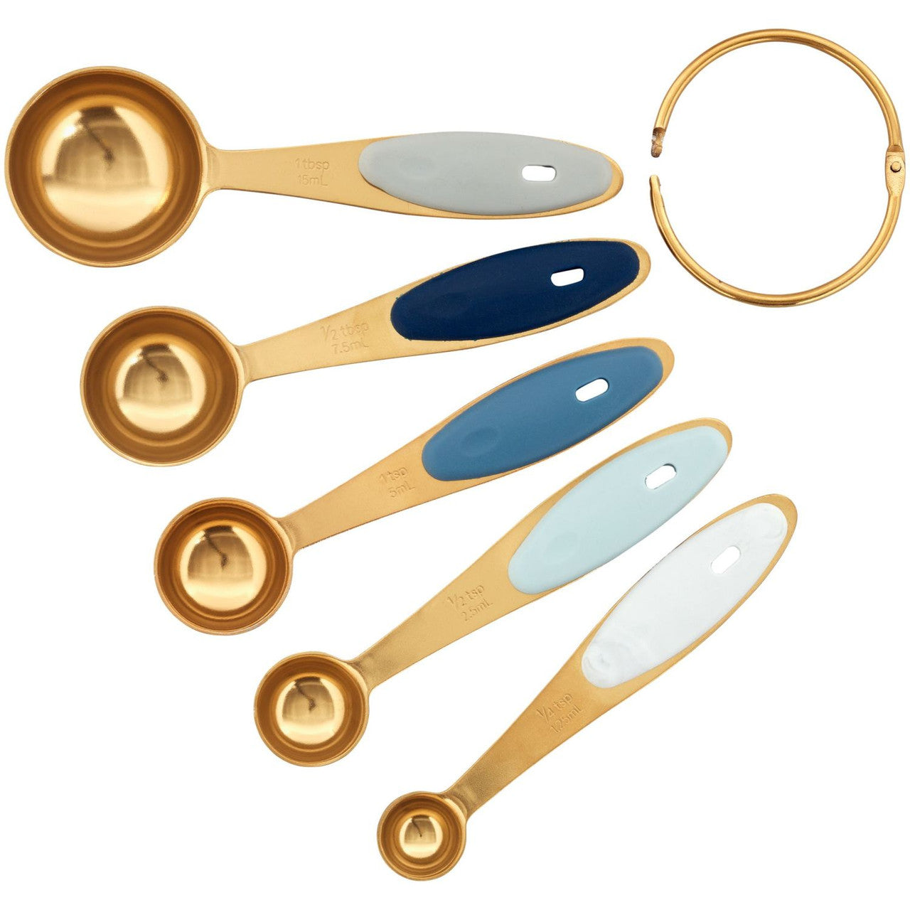 Wilton Navy Blue and Gold Nesting Measuring Spoons With Snap-On Ring, 5 Count