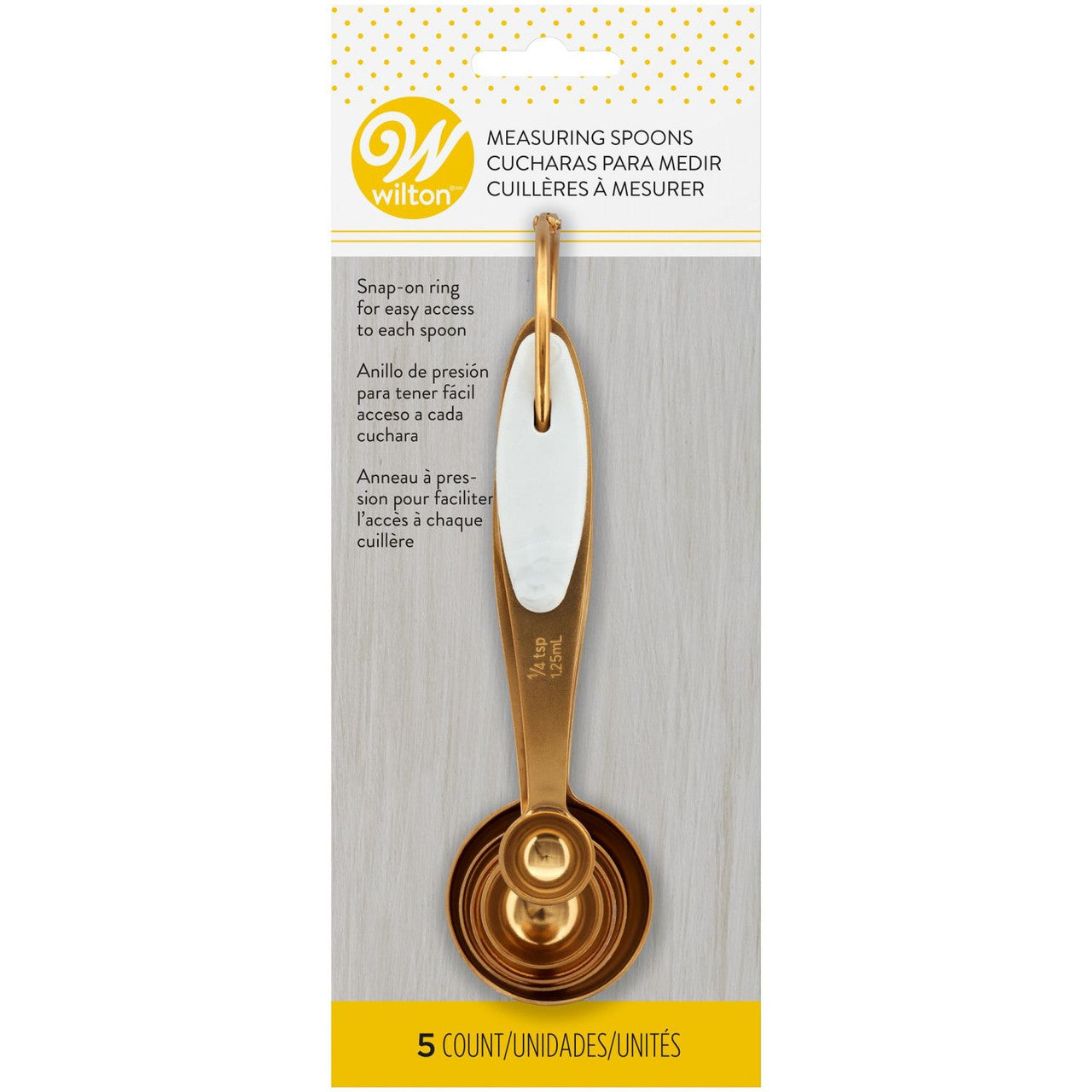 Wilton Navy Blue and Gold Nesting Measuring Spoons With Snap-On Ring, 5 Count