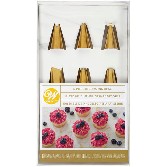 Wilton Navy Blue and Gold Piping Tips and Cake Decorating Supplies Set, 17-Piece