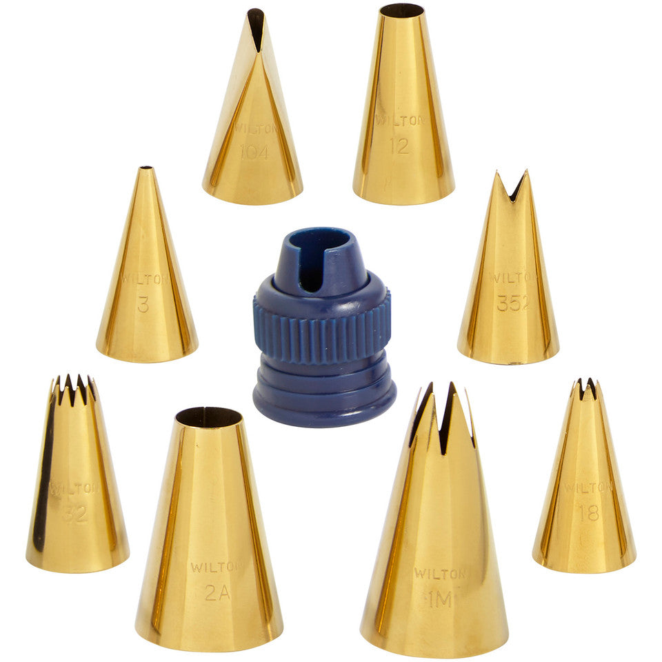 Wilton Navy Blue and Gold Piping Tips and Cake Decorating Supplies Set, 17-Piece