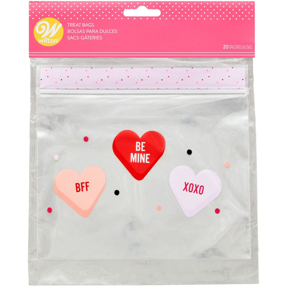 Valentine Clear Conversation Heart Resealable Treat Bags, 20ct.