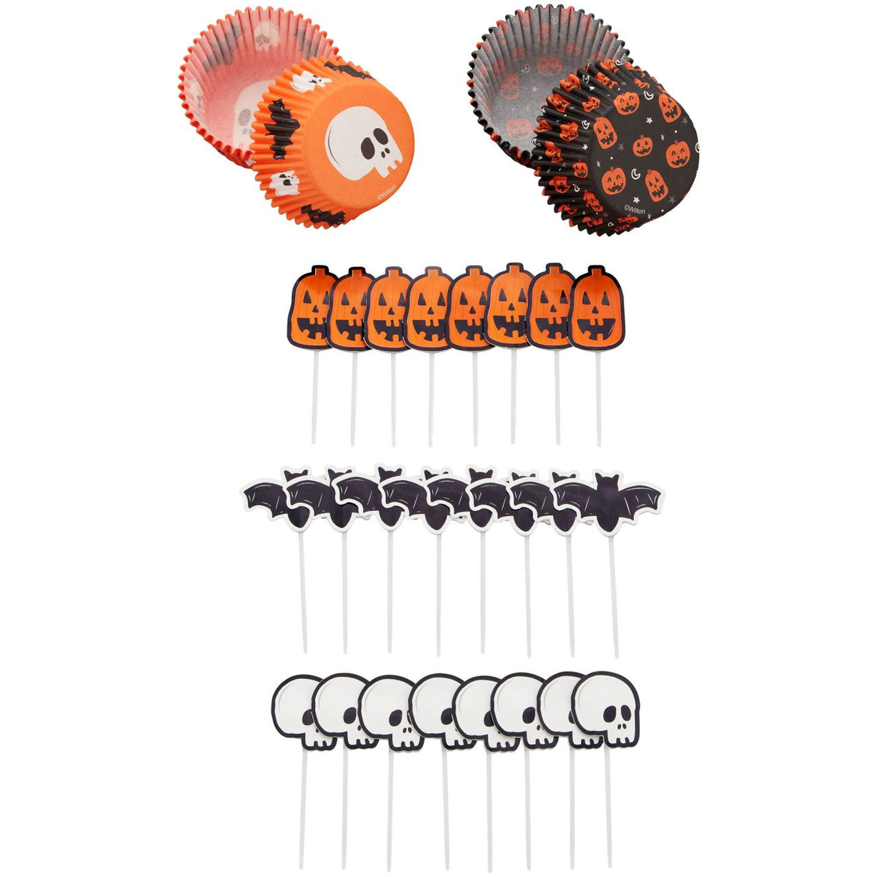 Skull, Bat, and Pumpkin Halloween Cupcake Kit, 72 pc